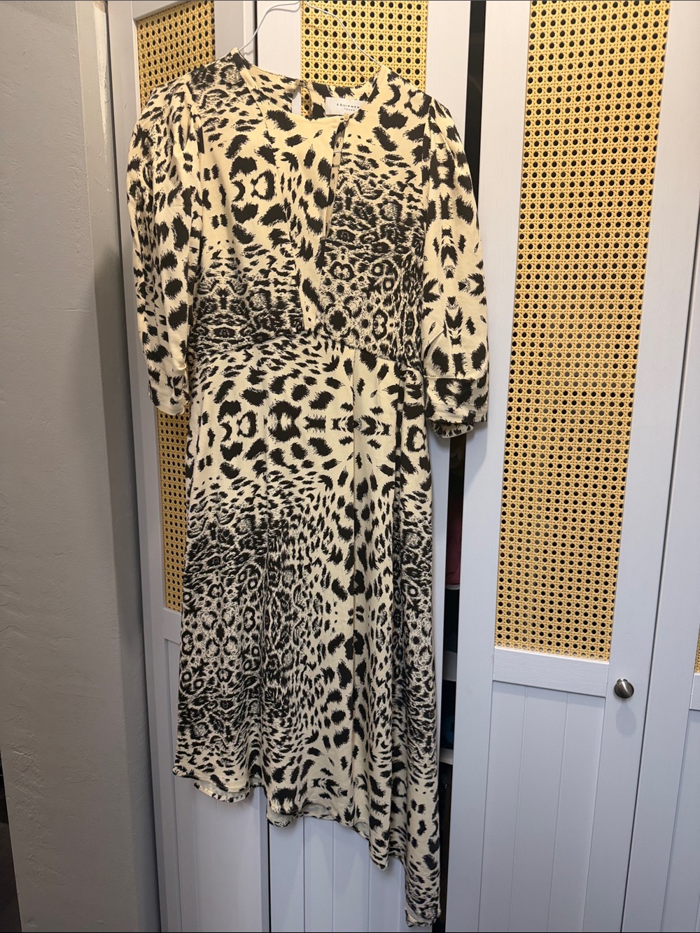 Equipment Cream and Black Animal Print Midi Dress